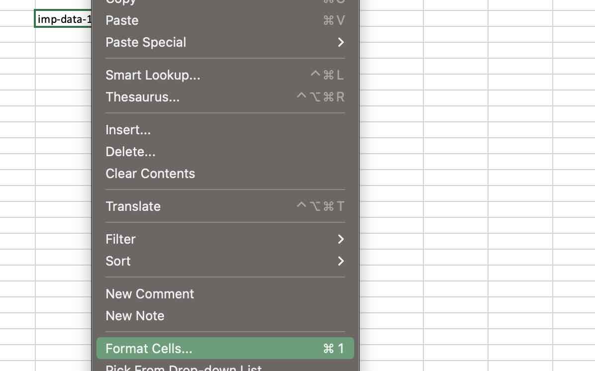 Format Cells option Excel for Mac